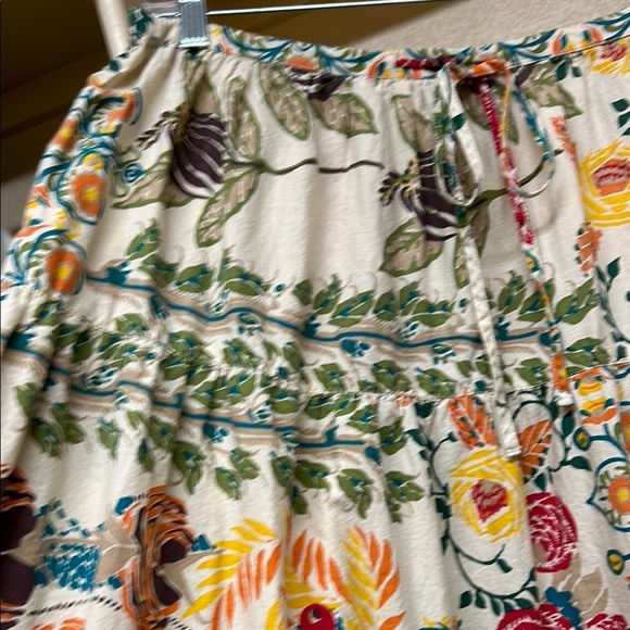 Apostrophe Skirt Women Medium Yellow Tan Tier Ruffle Floral Resort Tropic Cotton - Picture 4 of 11